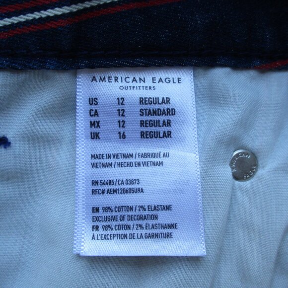 American Eagle Skirt Womens 12 Blue Red Striped Denim Jean Mini Stretch Raw Edge - Picture 8 of 13